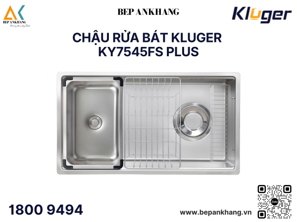 Chậu rửa bát 1 hố Kluger KY7545FS Plus - Inox POSCO 304 - LINEN dập nổi chống xước